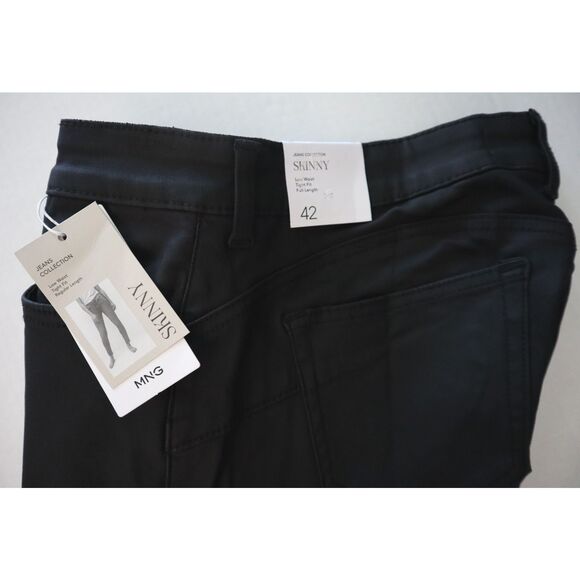 Mango Women’s Sz 10 Black Waxed Push-Up Low Waist Tight Fit Skinny Jeans - Picture 7 of 11